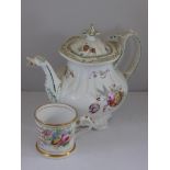 TEAPOT, POSSIBLY RIDGEWAY WITH BIRD SPOUT AND HAND PAINTED FLORAL DECORATION APPROX. 22 cm AND A