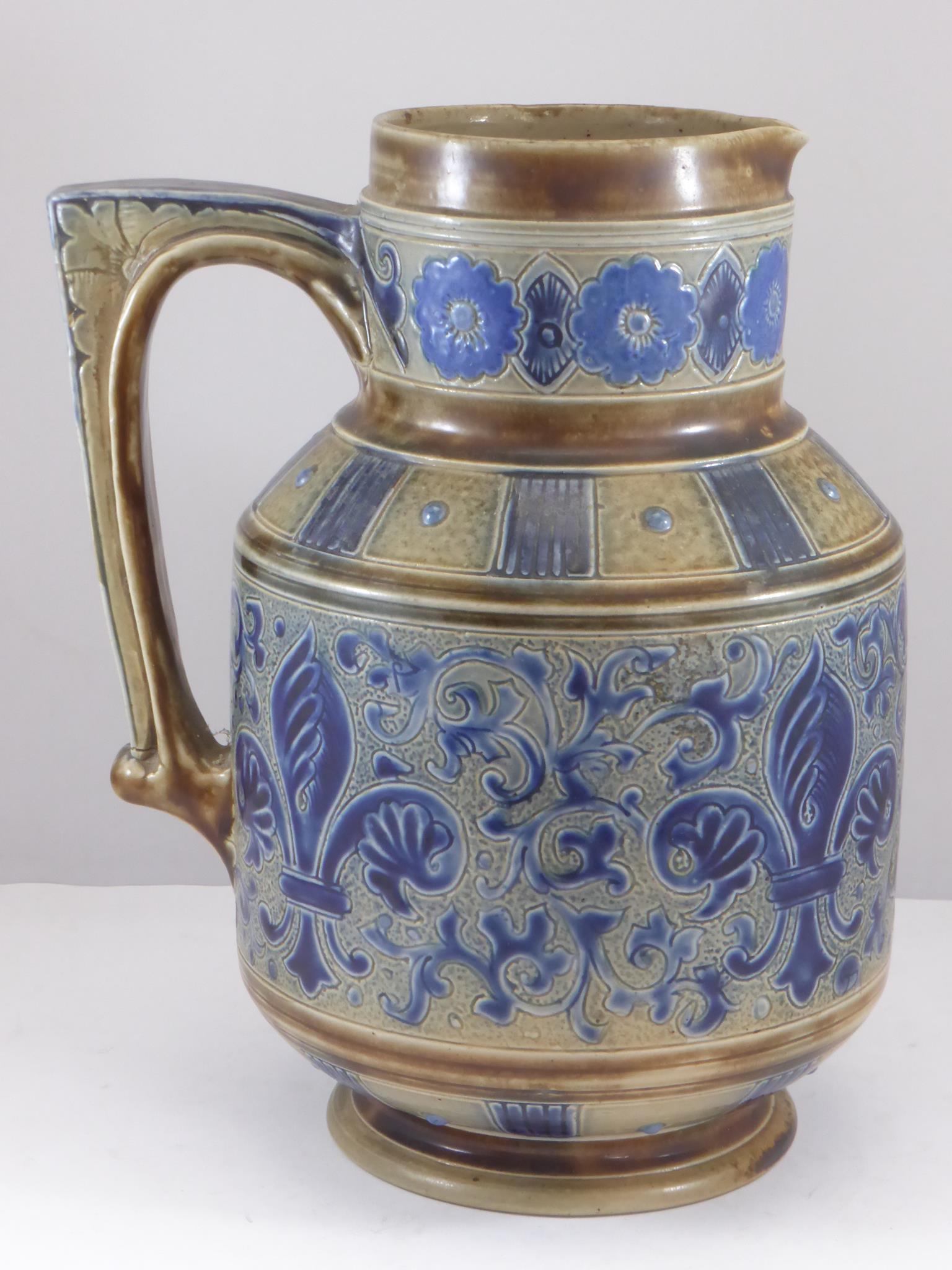 MARTIN BROTHERS STONEWARE (MARTINWARE), GLAZED STONEWARE JUG WITH INCISED AND RAISED BLUE AND