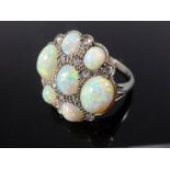 AN IMPRESSIVE DECO STYLE OPAL AND ROSE DIAMOND 18CT ROUND CLUSTER RING