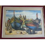 PAIR OF 'GOUACHE' PAINTINGS OF BOATS MG HUGHES 1970 7 1972