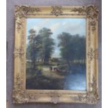 ATTR. THOMAS BAKER OF LEAMINGTON, 19TH CENTURY ENGLISH SCHOOL OIL ON CANVAS DEPICTING CATTLE AND A