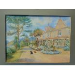 WATERCOLOUR OF SPANISH COUNTRY SCENE APPROX. 21 INS X 15 INS EDITH E MORRIS JULY 1930