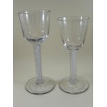 2 GEORGIAN AIR TWIST STEM WINE GLASSES, TALLEST APPROX. 17cm