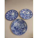 3, 19TH CENTURY, BLUE AND WHITE TRANSFER PRINTED PLATES, PHILLIPS LONGPORT WITH PASTORAL SCENE