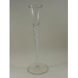 GEORGIAN STYLE CORDIAL/TOASTING GLASS WITH ELONGATED AIR TWIST STEM AND CONICAL BOWL, APPROX. 23cm