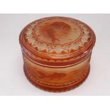 GLASS CASKET AND COVER WITH ETCHED CARP AND LILY PAD DECORATION, BOWL AF BUT LID IN GOOD