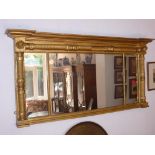 REGENCY STYLE GILTWOOD FRAMED 3 PLATE OVERMANTLE MIRROR, APPROX. 151 X 74 cm