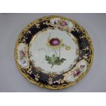 COALPORT, STEPHEN LAWRENCE, CIRCULAR PLATE WITH BOTANICAL STUDY, COBALT BLUE AND GILT BORDER WITH