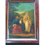 2 COLOURED ENGRAVINGS ON GLASS, THE WOMAN OF SAMARIA AND CHRIST BLESSING LITTLE CHILDREN, MODERN