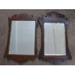 2 MIRRORS WITH FRET FRAMES, LARGEST 66 X 37 cm