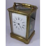 A GOOD 19TH CENTURY 'REPEATER' CARRIAGE CLOCK, GILT BRASS 4 GLASS CASE WITH ENAMELLED DIAL SIGNED