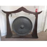 IMPRESSIVE 20TH CENTURY CHINESE GONG ON STAND, GONG APPROX. 81 cm DIA.