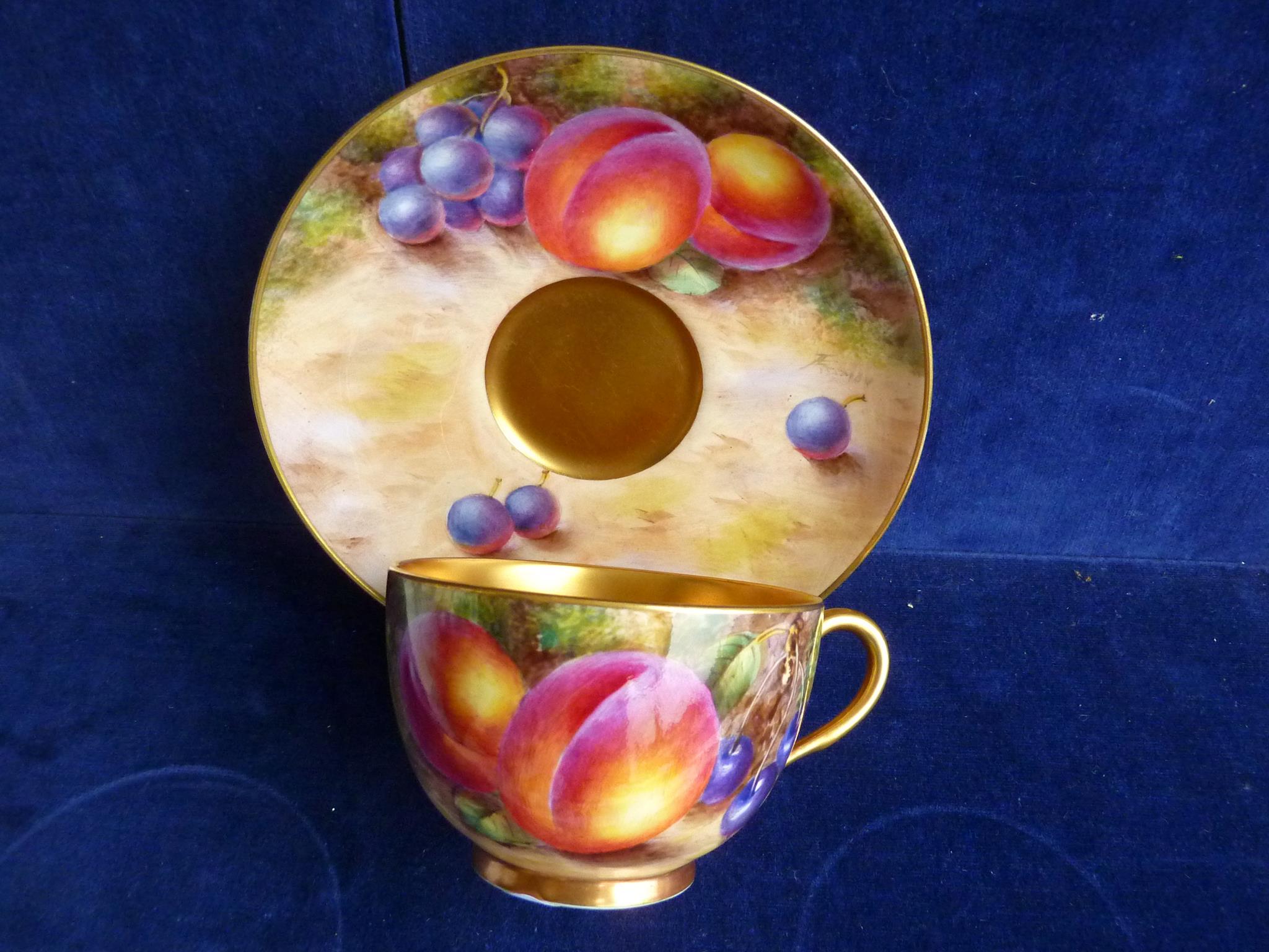 ROYAL WORCESTER CUP & SAUCER, APPROX. 5.5 ins. DIA. DEC. FRUIT SIG. FREEMAN