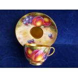 ROYAL WORCESTER CUP & SAUCER, APPROX. 5.5 ins. DIA. DEC. FRUIT SIG. FREEMAN