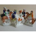 COLLECTION OF 19TH CENTURY STAFFORDSHIRE MOUNTED FIGURES INC. TOM KING, QUEEN, D.TURPIN, HAVELOCK