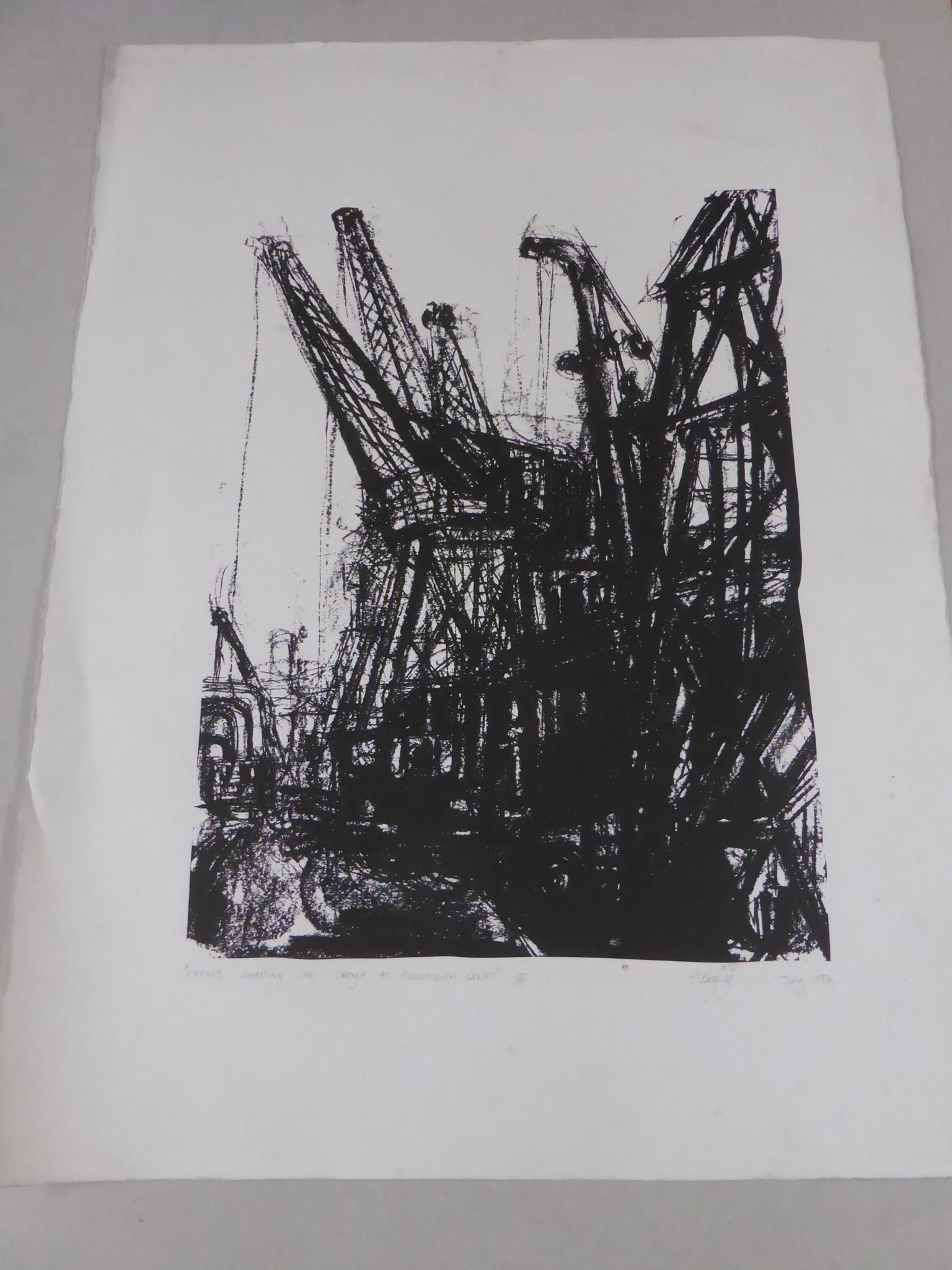 GUY BEGBIE, UNFRAMED ENGRAVINGS, 'CRANES LOADING AT AVONMOUTH DOCKS' 3/5, 'THE AVENUE, CLIFTON' 1/5, - Bild 2 aus 3