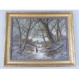 KOEK KOEK, INDISTINCTLY SIGNED OIL DEPICTING A CONTINENTAL WINTER SCENE, APPROX. 41 X 31cm