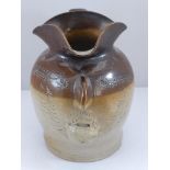 19TH CENTURY SALT GLAZED STONEWARE CHARACTER JUG, APPROX. 17cm, CHIPS