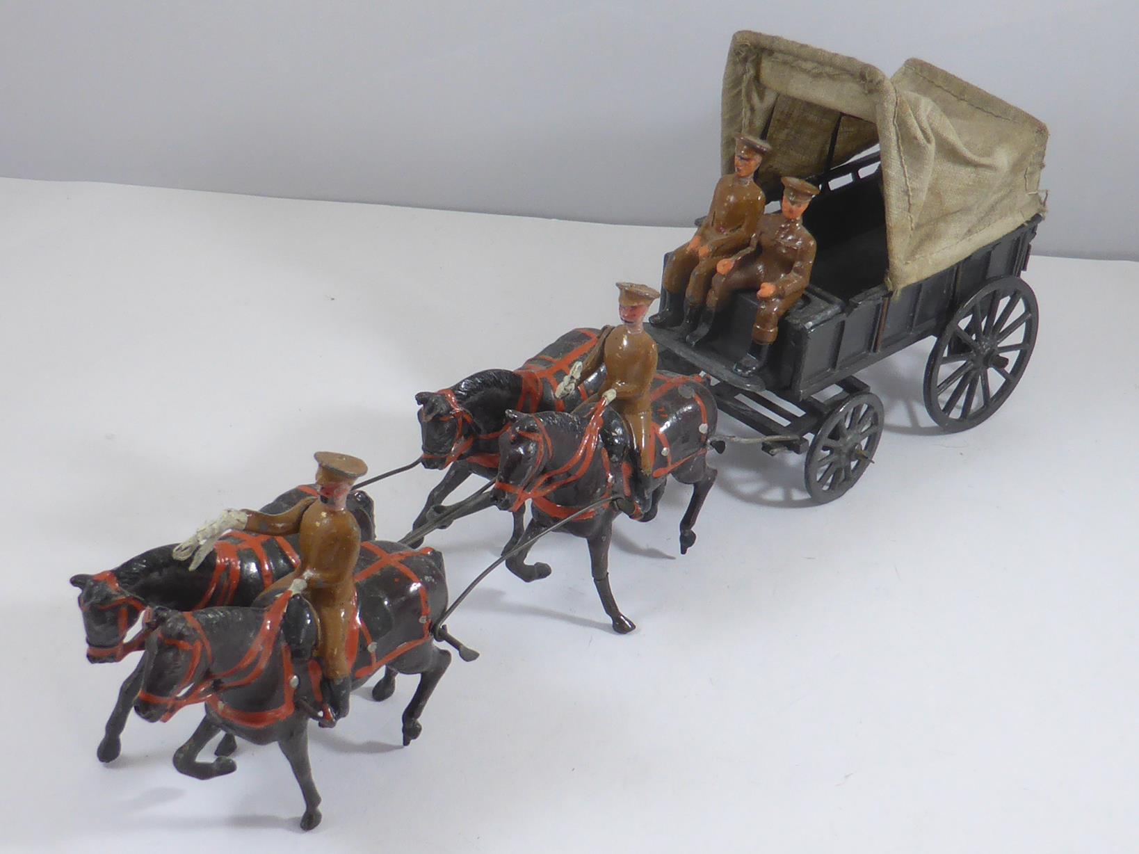 BRITAINS ARMY MEDICAL CORPS CANVAS COVERED WAGON, 4 HORSE AND MISC. PERSONNEL - Image 2 of 2