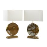 A pair of onyx and brushed brass table lamps