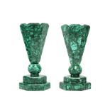 A pair of malachite veneer vases