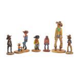 Six carved and polychrome-painted folk art sculptures