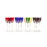 Twelve multi-colored cut crystal stems, Cristal de Sevres