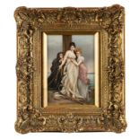 A framed Royal Vienna-style hand painted porcelain plaque