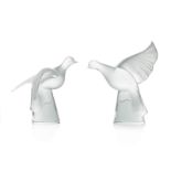 Two Lalique frosted art glass doves