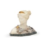 A carved white marble bust of Diana the Huntress