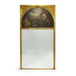 A large trumeau mirror with painted panel