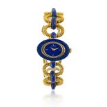 A Longines gold and lapis lazuli wristwatch