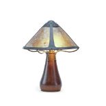 A hand hammered Dirk Van Erp table lamp with mica shade