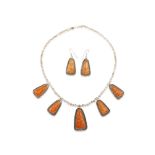 A Native American sterling silver and coral jewelry suite