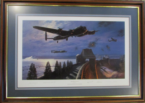 Limited edition print by Nicolas Trudgian 'Breaching the Dam' no 3/500 signed in pencil by 5 pilots