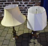 2 large table lamps one brass & the other wooden