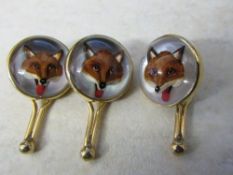 3 14ct gold reverse crystal intaglio fox mask cufflinks total weight 10.