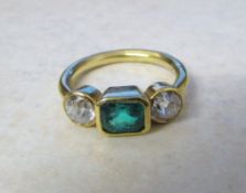 18ct gold diamond and emerald ring (diamond total approx 0.50 ct) size J total weight 4.