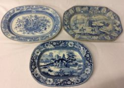 3 19th century blue & white transfer printed meat dishes,