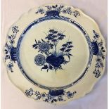 Large late 18th century hand painted blue & white charger (some restoration) diameter 42cm