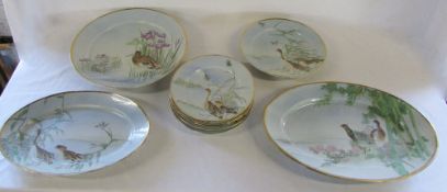 Japanese bird decorated plates and meat dishes