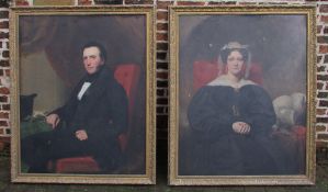 Pair of large gilt framed oil on canvas portraits 115 cm x 142 cm