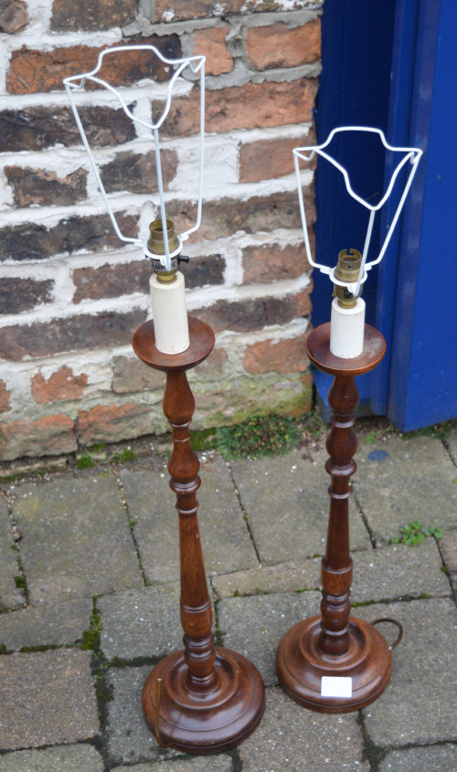 Pair of turned wood table lamps
