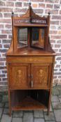 Late Victorian inlaid mirror back corner cabinet