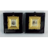 Pair of cased hand tinted photographic miniature portraits of a man & a young girl signed Dinnie