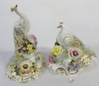 2 Royal Crown Derby peacocks one standing on a floral encrusted urn signed by M E Townsend & **
