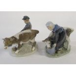 Royal Copenhagen figures of a milkmaid and a boy & calf no 772 and 779