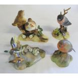 Royal Crown Derby bird figures - Thrush chicks, Bullfinch,