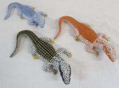 3 Herend brightly coloured alligators/crocodiles (20cm (2) and 17cm) (orange alligator has repair