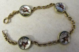 14ct gold reverse crystal intaglio bracelet depicting fox hunting scenes L 7.5" total weight 16.